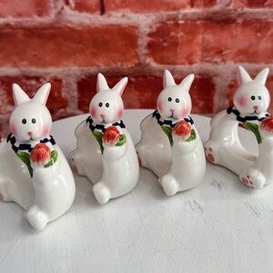 Vintage Mercuries Easter Bunny Rabbit Napkin Rings Set of 4 Ceramic Bunnies